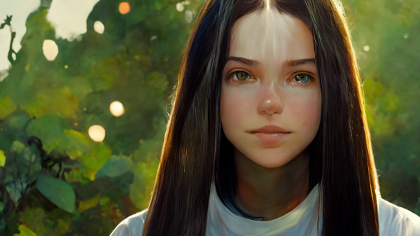 رسمة لفتاة في حديقة
