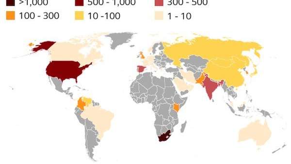 Candida reported cases map