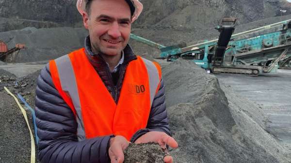 Jim holding basalt dust