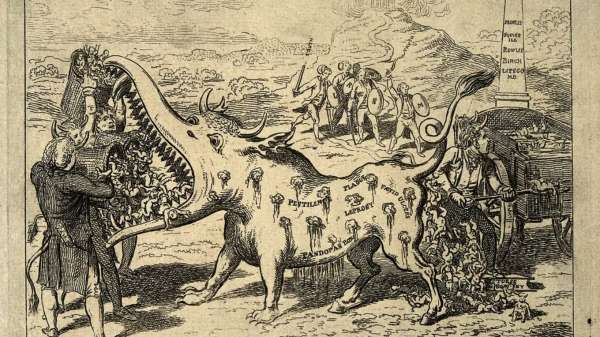 Old illustration depicting fears over smallpox